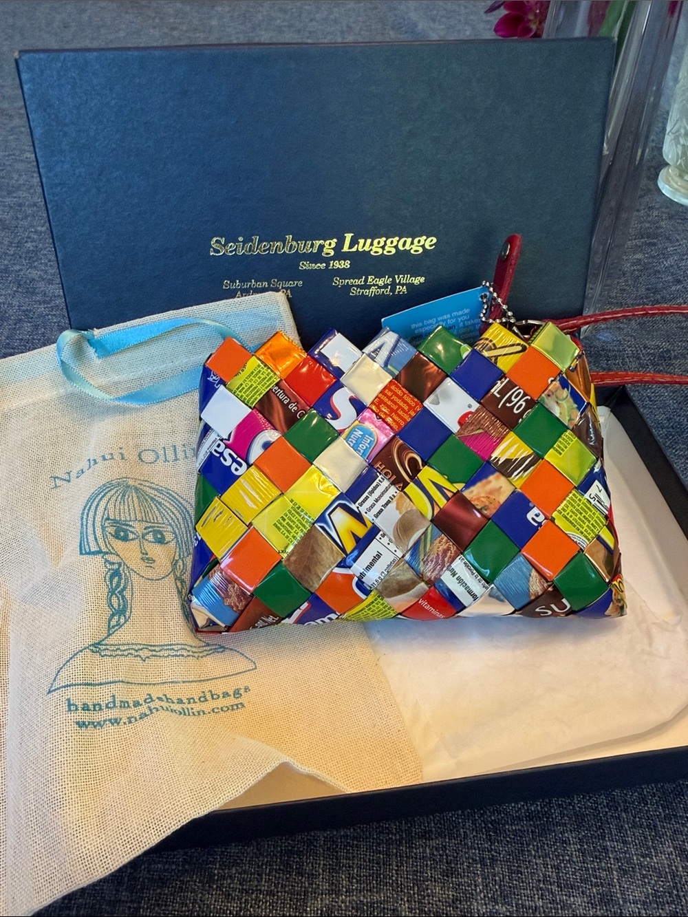 NWT handmade in Mexico by Nahui Ollin Wristlet made from candy wrappers in box